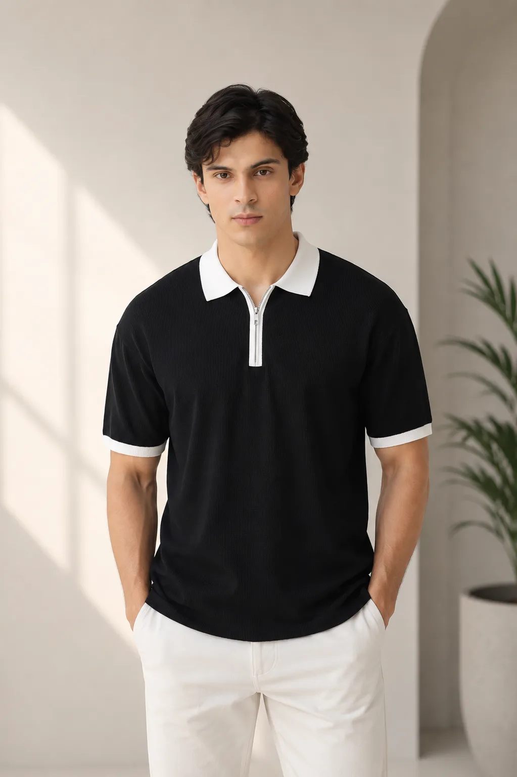zipper knitted polo