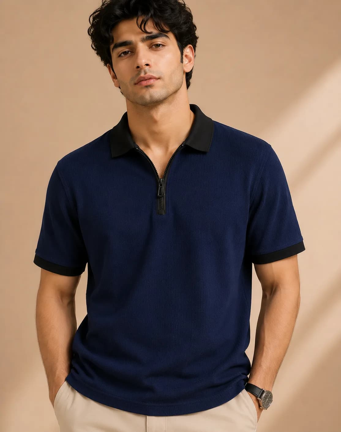 Navy Blue zipper polo
